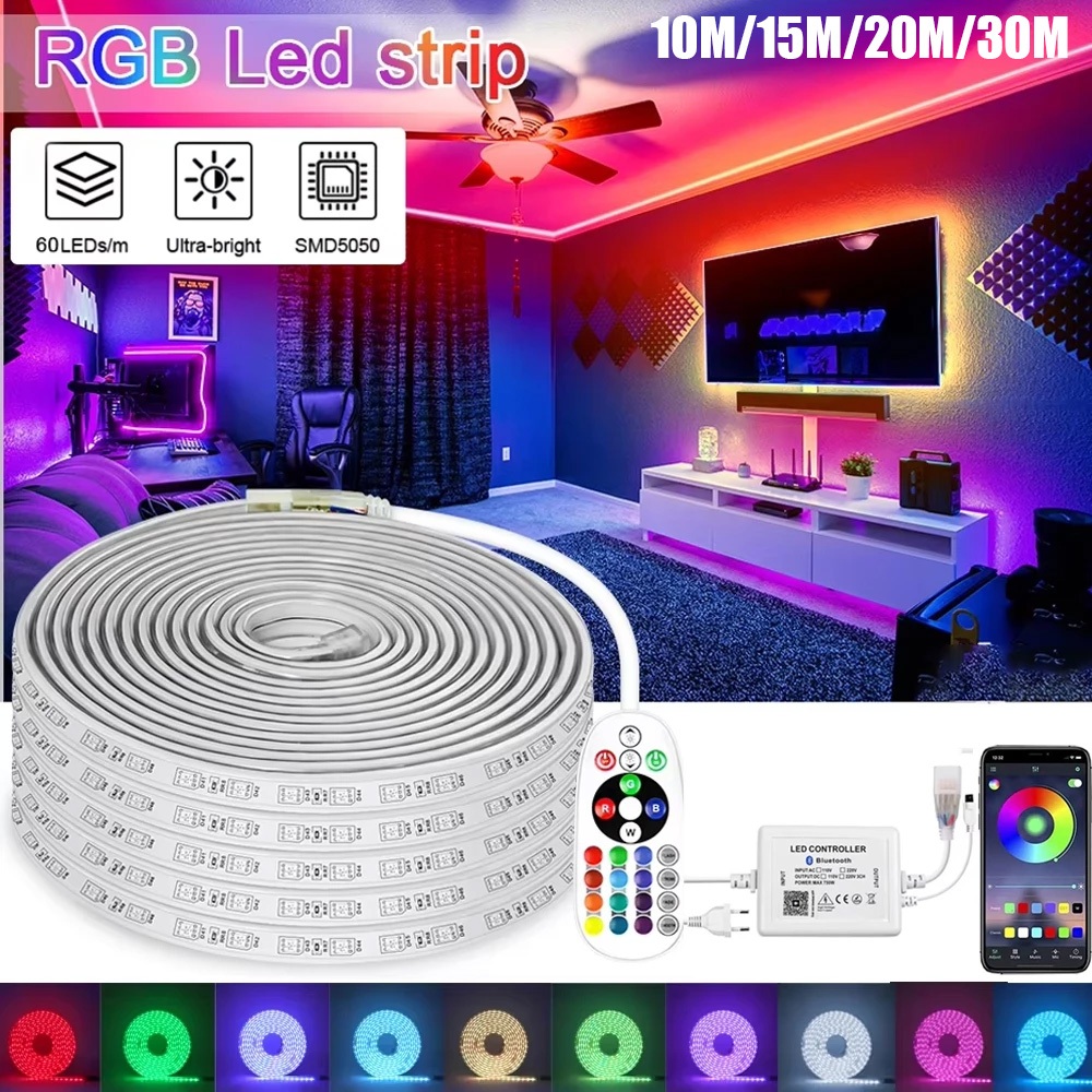 Qimedo เทปหนามนีออนไฟ 60LED/M 220V RGB ยืดหยุ่น SMD 5050 ควบคุมบลูทูธ ...