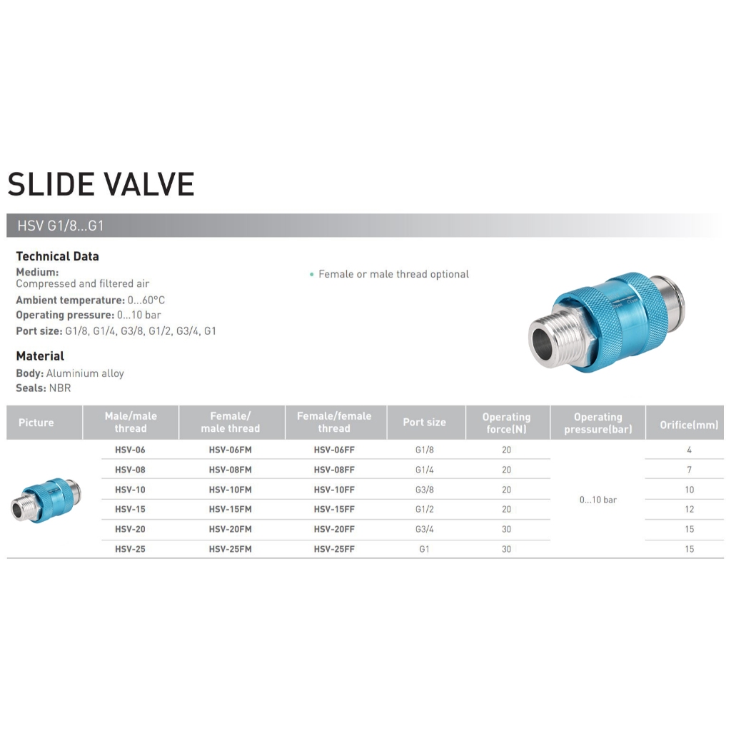 HSV Hand Slide Valve แฮนด์สไลด์วาล์ว แบบเลื่อนเปิด-ปิดลม MF เกลียวตัว ...