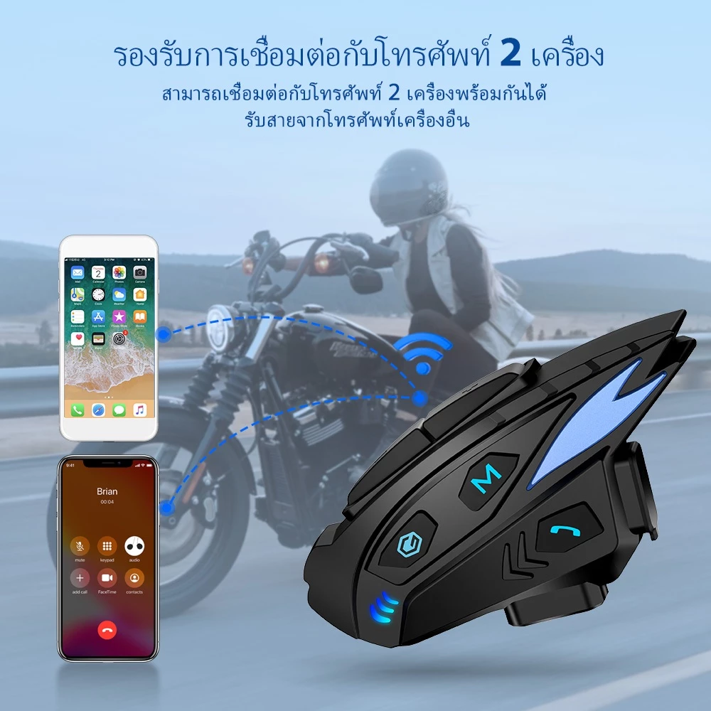 GEARELEC Shark Pro หมวกกันน็อคบลูทูธ อินเตอร์คอม บลูทูธ 5.1 กันน้ำ IP67 ลดเสียงรบกวนอัจฉริยะ CVC&DSP แบ่งปันเพลง วิทยุเอฟเอ็ม