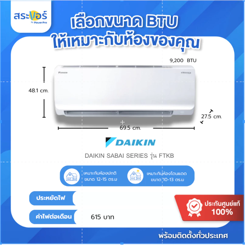 2. แอร์ DAIKIN ชนิดติดผนัง รุ่น STAR FTKQ และ SABAI FTKB ระบบอินเวอร์เตอร์