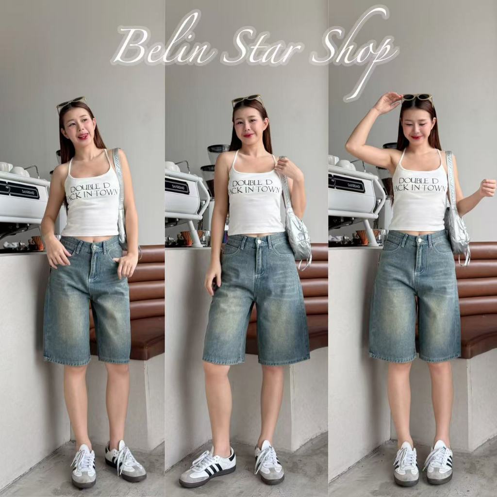 กางเกงยีนส์ทรง 5 ส่วน เอวสูง ผ้าไม่ยืด ทรงสวย สีฟอกสวย รุ่นนี้มาแรงฮิตมาก!! - 2