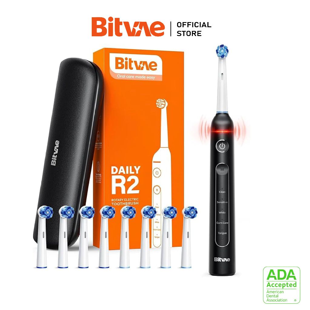 แปรงสีฟันไฟฟ้า Bitvae R2 สีดำ - หัวแปรงทรงกลม มีระบบตรวจจับน้ำหนักมือ ...