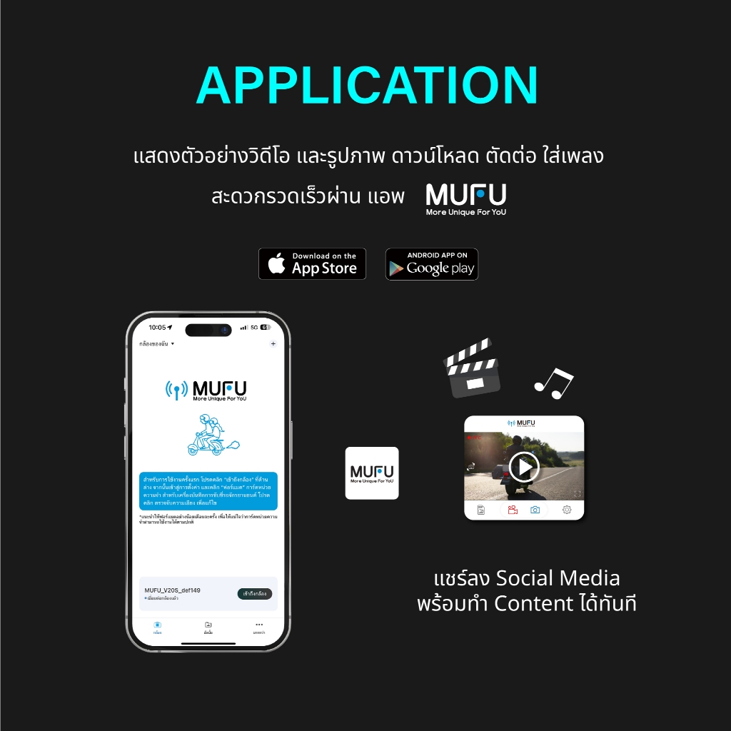 MUFU V11S กล้องติดรถ กล้องติดหมวกกันน็อค กล้องติดหน้ารถยนต์-มอเตอร์ไซค์ Wifi 1080P ใช้งานต่อเนื่อง7ชม รับประกันสินค้า1ปี