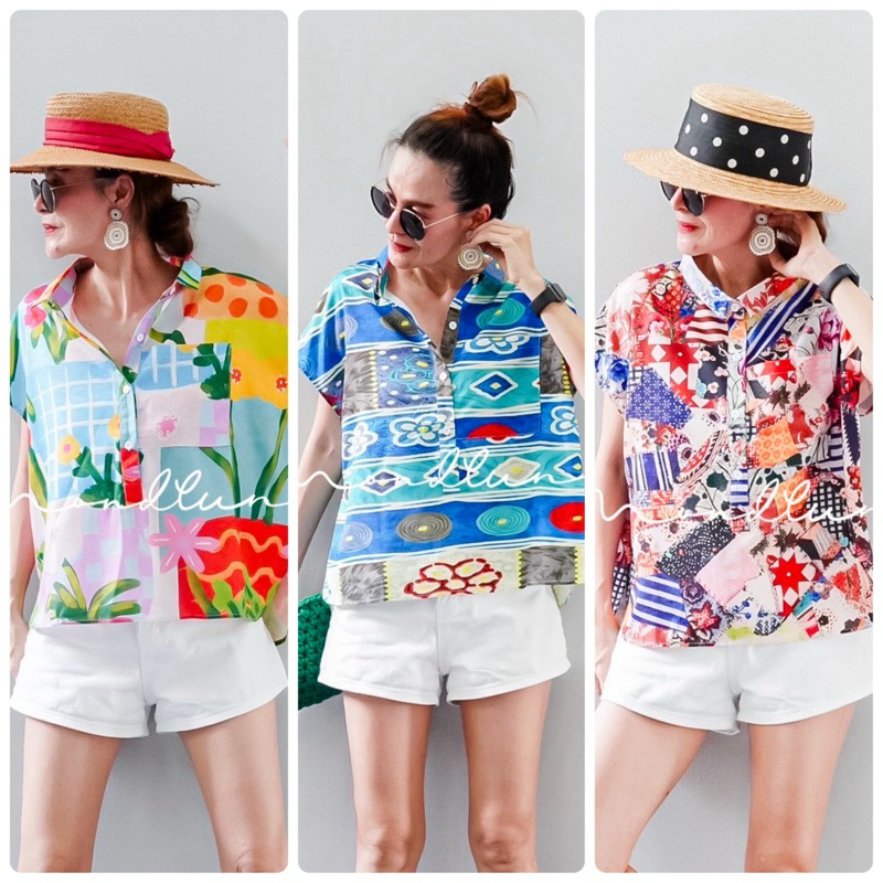Top เสื้อเบลาส์คอปกแบใหม่ หน้าสั้นหลังยาว เเขนเกย เว้าชาย ทรงเบสิค ...