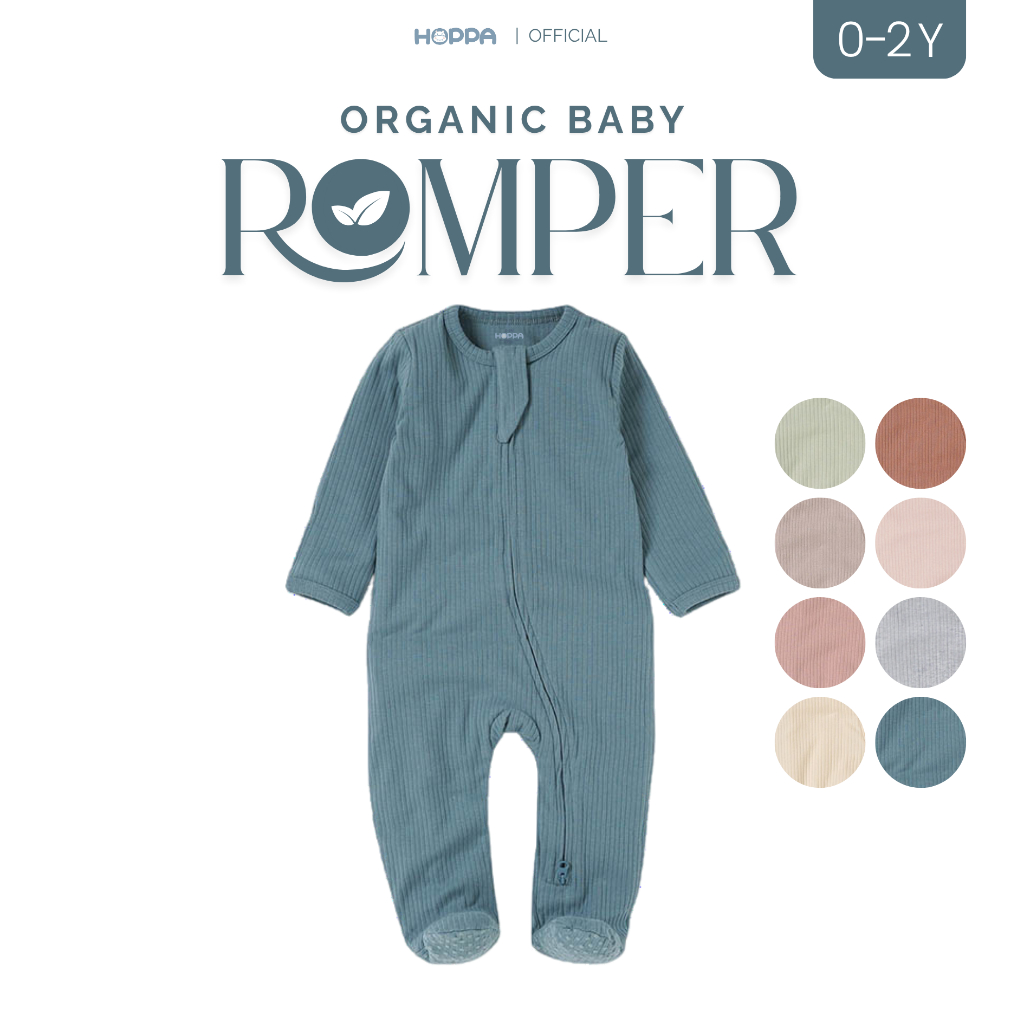 HOPPA Organic Baby Romper ชุดนอน สำหรับเด็ก ผ้าคอตตอนออร์แกนิก 2 way ...