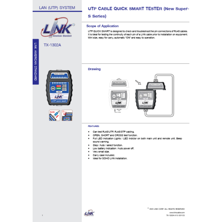 เครื่องมือตรวจสอบสาย LINK TX-1302A CABLE TESTER ของแท้ รับประกัน 1 ปี ...