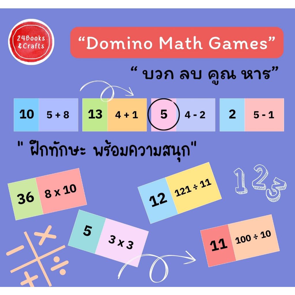Flash card โดมิโน Domino Math Games เกมบวกลบคูณหาร(ตัวเล่นฝึกทักษะมาก ...