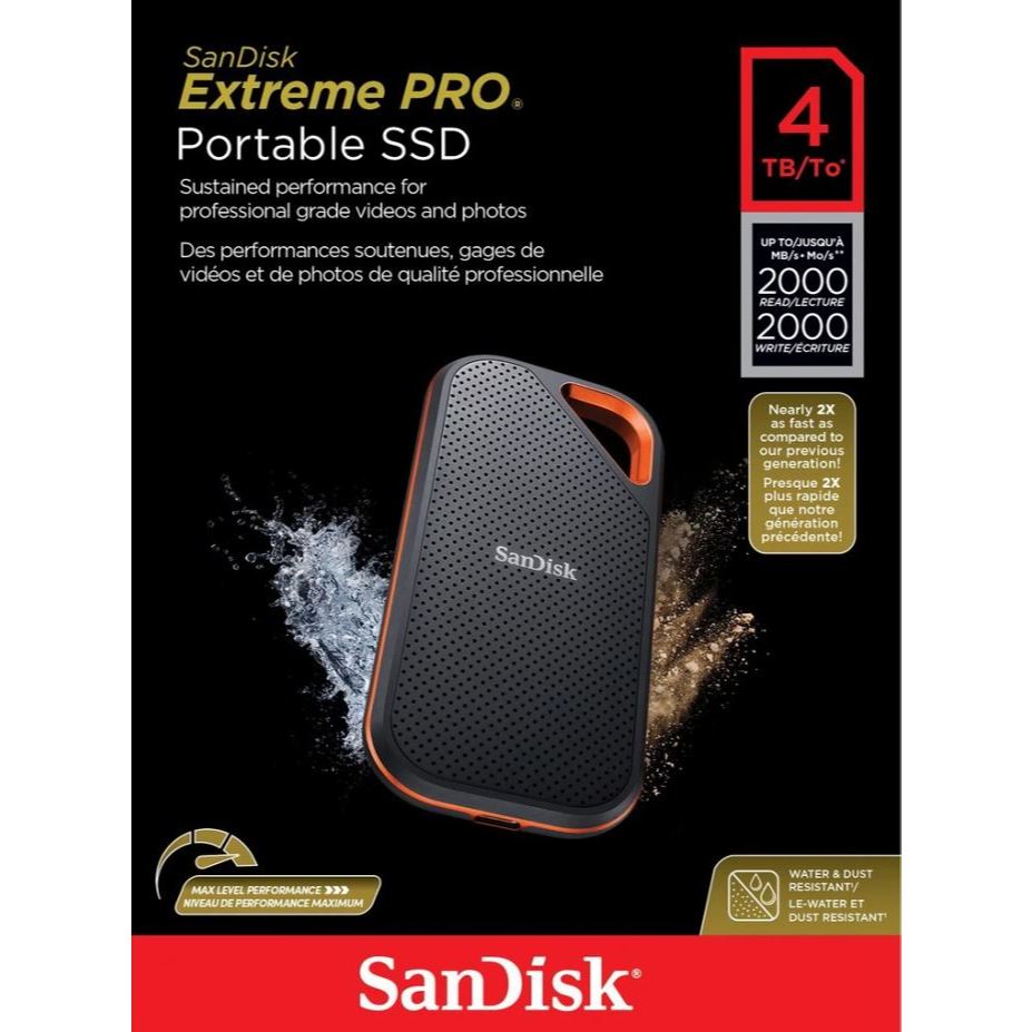 SanDisk Extreme Pro V2 Portable SSD, 4TB, ( up to 2000MB/s,) USB3