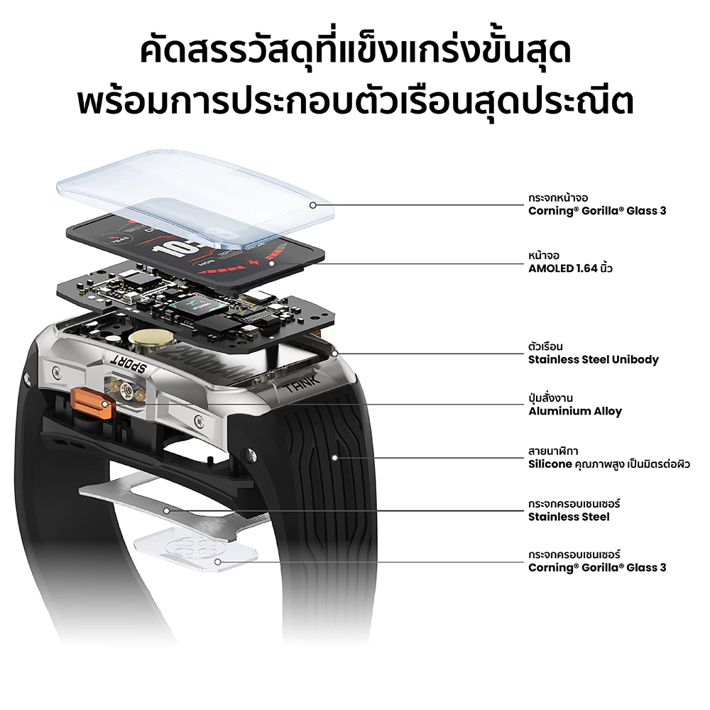 KOSPET TANK X2 Ultra สมาร์ทวอทช์ Bluetooth Calling AMOLED 1.64 นิ้ว กันน้ำ 5 ATM + IP69K -2Y https://wayoza.com