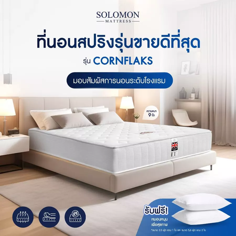 SOLOMON ที่นอนสปริงเกรดโรงแรม Cornflaks แถมหมอน