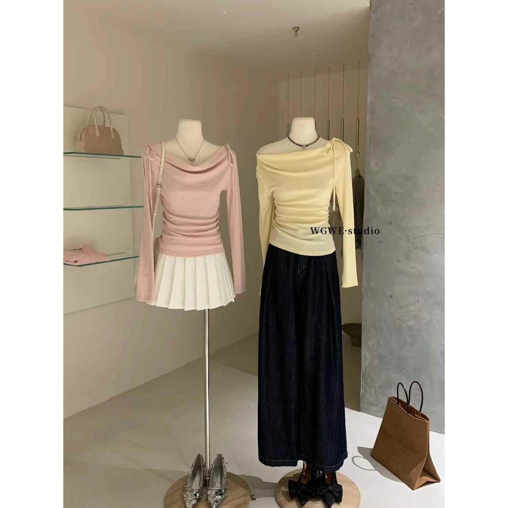 พร้อมส่งtag ป้ายwgweเสื้อแขนยาวคอถ่วง ดีเทลผูกโบว์ช่วงไหล่ เย็บเข้าช่วง ...