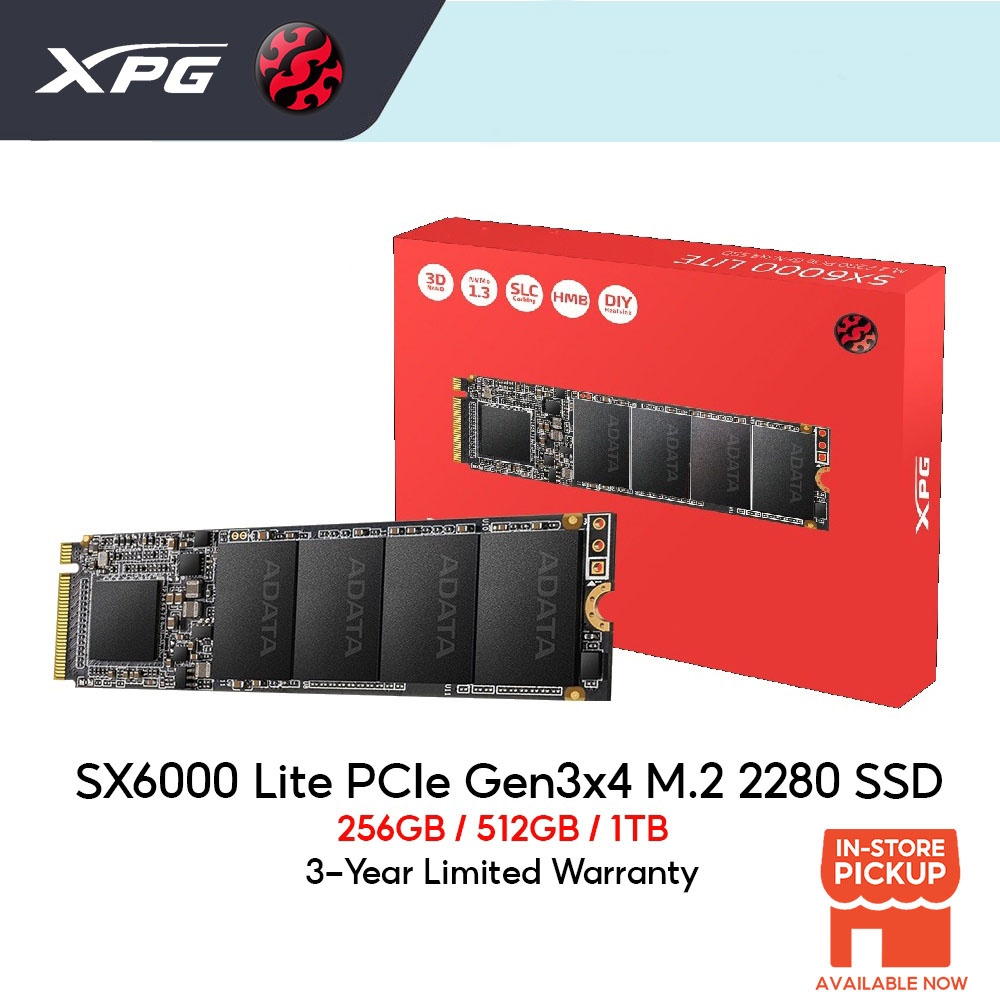 1TB SSD (เอสเอสดี) ADATA XPG SX6000 LITE - PCIe 3/NVMe M.2 2280