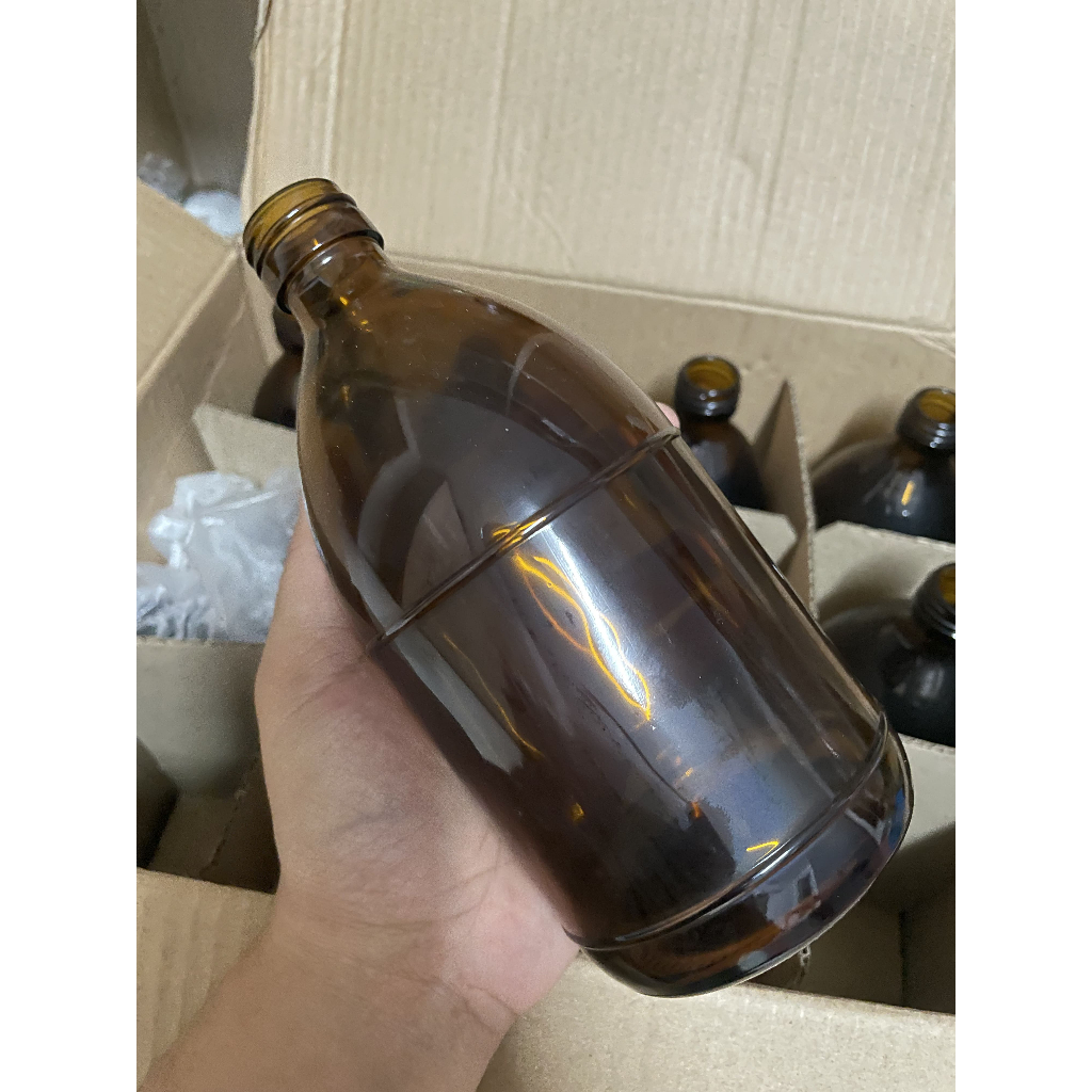 ขวดแก้วสีชาใส+จุกใน+ฝาพลาสติกสีดำ ขวดใหญ่ ขนาดบรรจุ 500 ml | Shopee