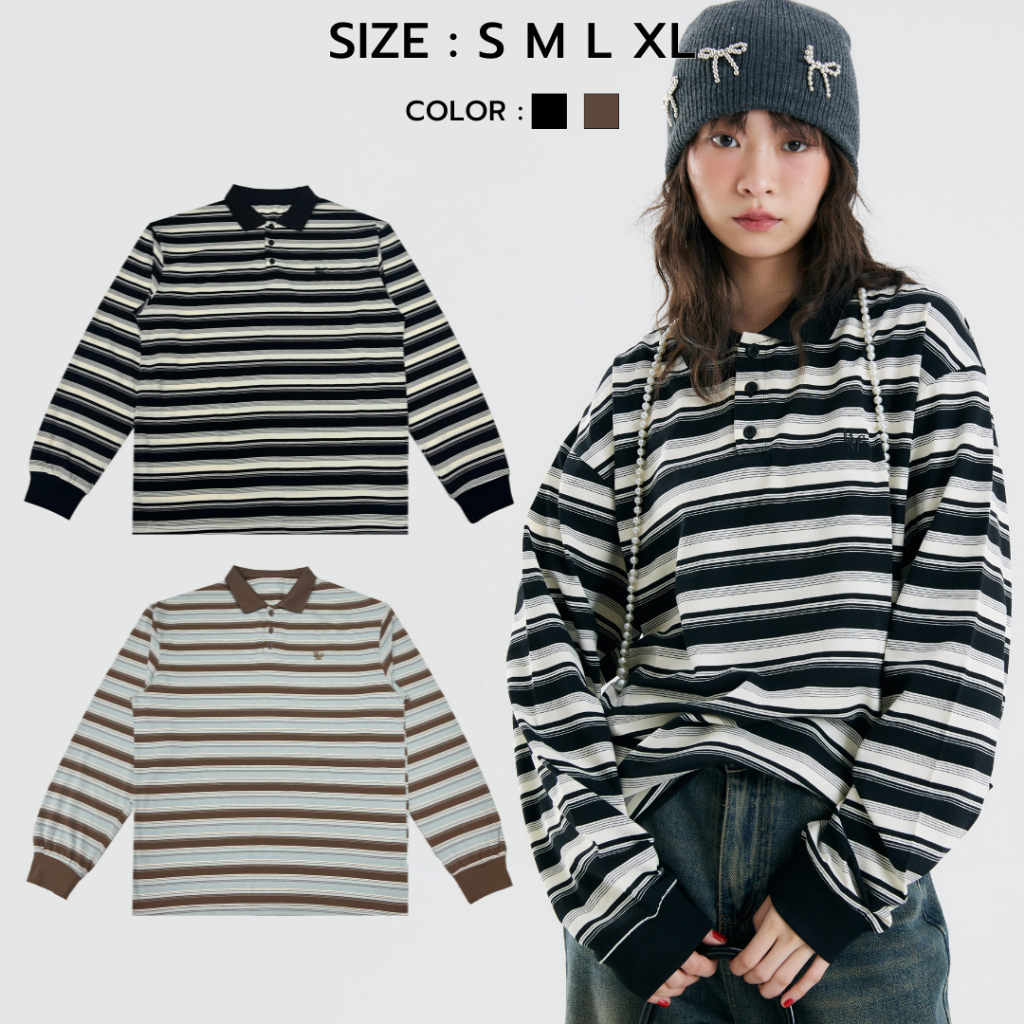 (PRE 20-25 วัน)Bemingtop824(S-XL)-Celeste polo Polo เเขนยาวทรง oversize ...