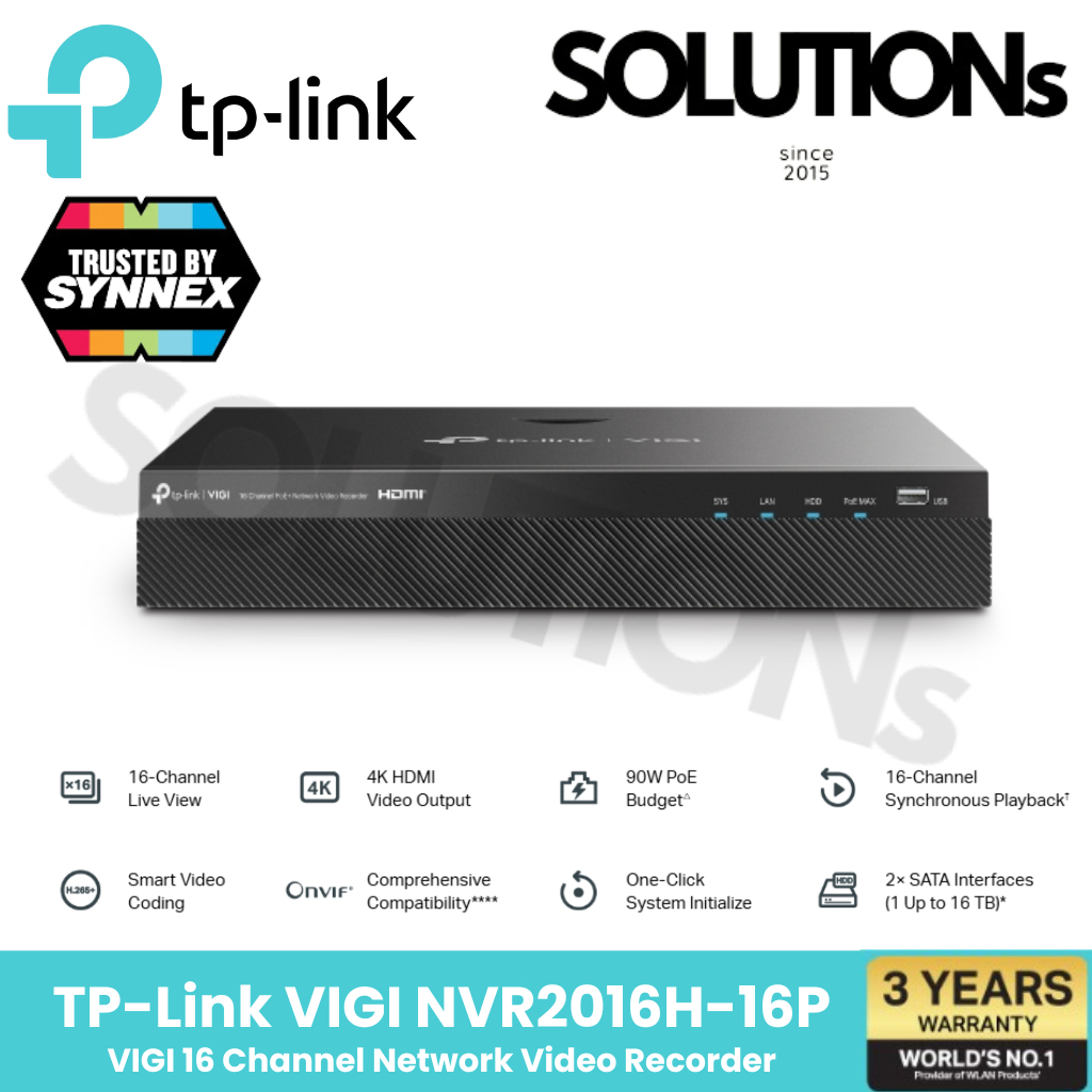 TP-Link VIGI NVR2016H-16P VIGI 16 Channel PoE+ Network Video Recorder ...