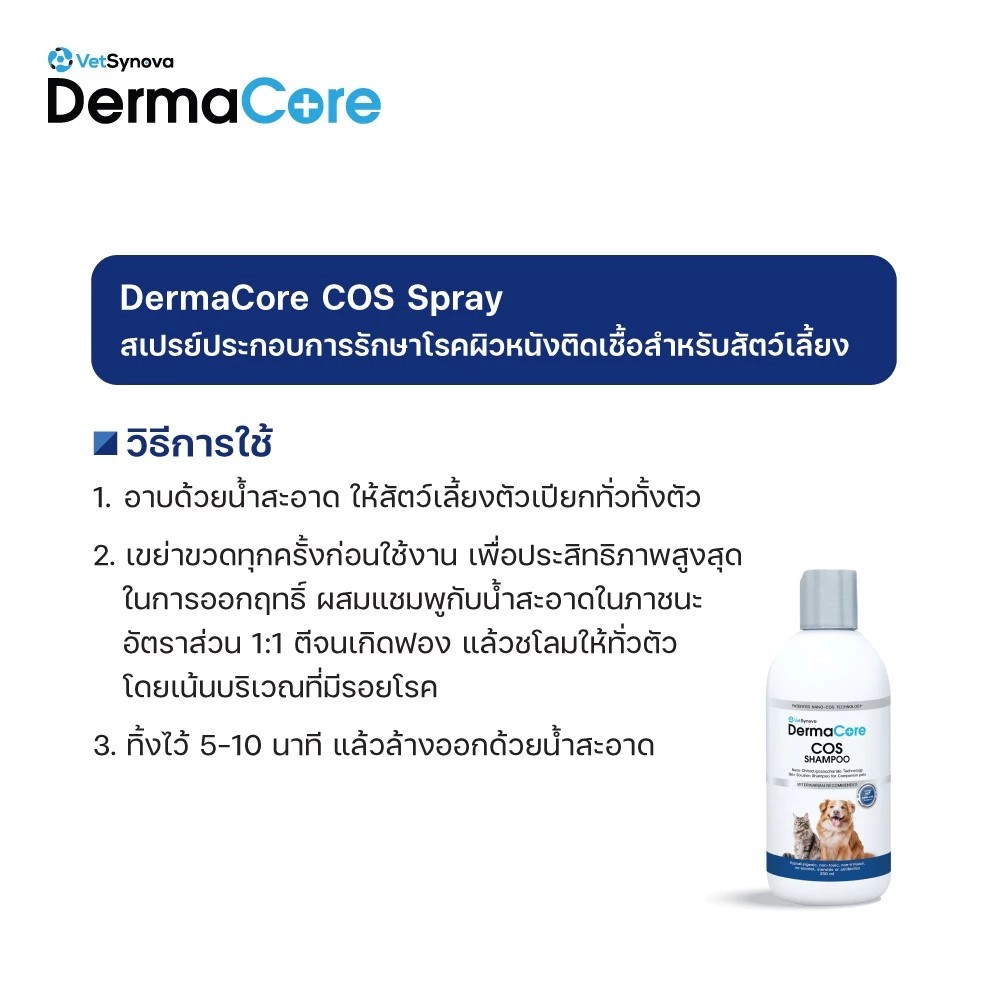 (ใช้ได้ทั้งสุนัขและแมว)Dermacore COS Shampoo แชมพูประกอบการรักษา โรค ...