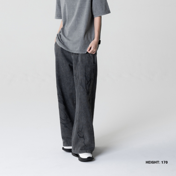 URTHE - กางเกง ขายาว Col. DARKWAVE รุ่น DW TROUSERS สีดำอ่อน สีดำเข้ม