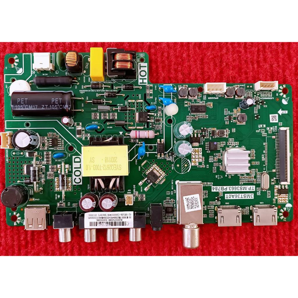 เมนบอร์ดทีวี TCL 32D3000 , LED32D2940 พาสบอร์ด TP.MS3663.PB784 ...