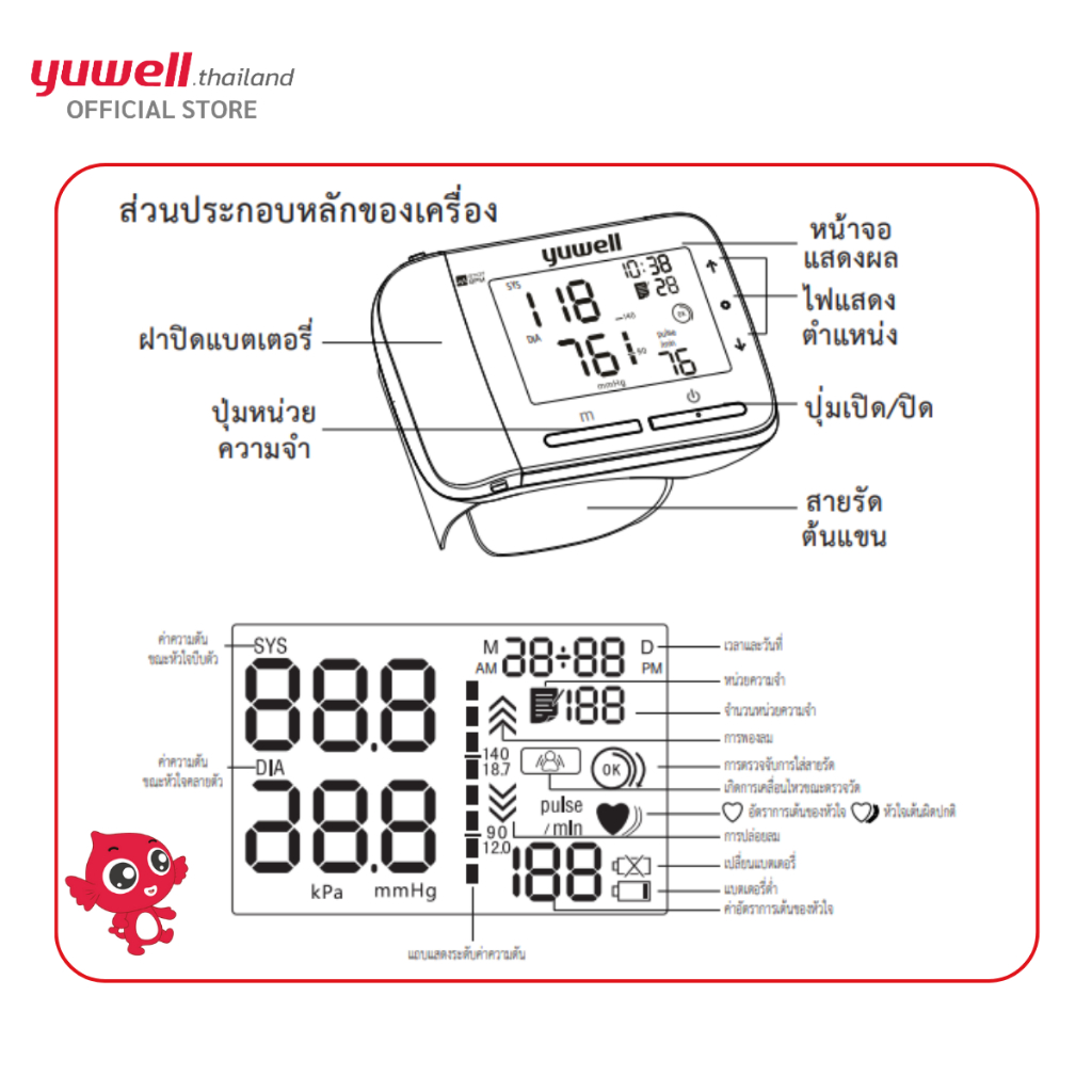 Yuwell YE8900A เครื่องวัดความดัน ดิจิตอลแบบพกพา ยี่ห้อ รุ่น YE8900A ประกันศูนย์ไทย 5 ปี