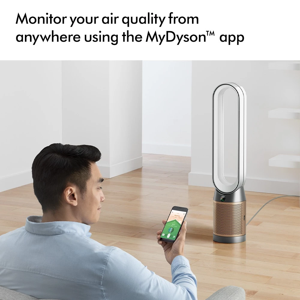 Dyson รุ่น Purifier Cool PC2 De-NOx เครื่องฟอกอากาศและพัดลมไร้ใบพัด สี Nickel/Gold เทคโนโลยีกรองก๊าซ NO₂ และทำลายสารฟอร์มาลดีไฮด์