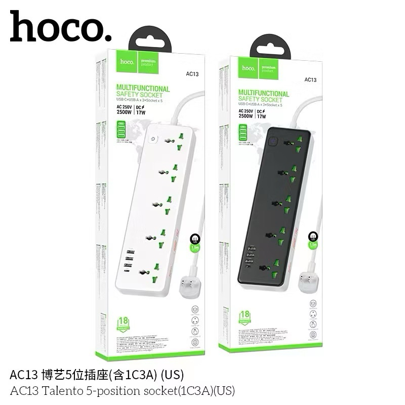 HOCO AC13 ปลั๊กชาร์จ Multifunctional Safety Socket AC 250V-2500W DC-17W ...