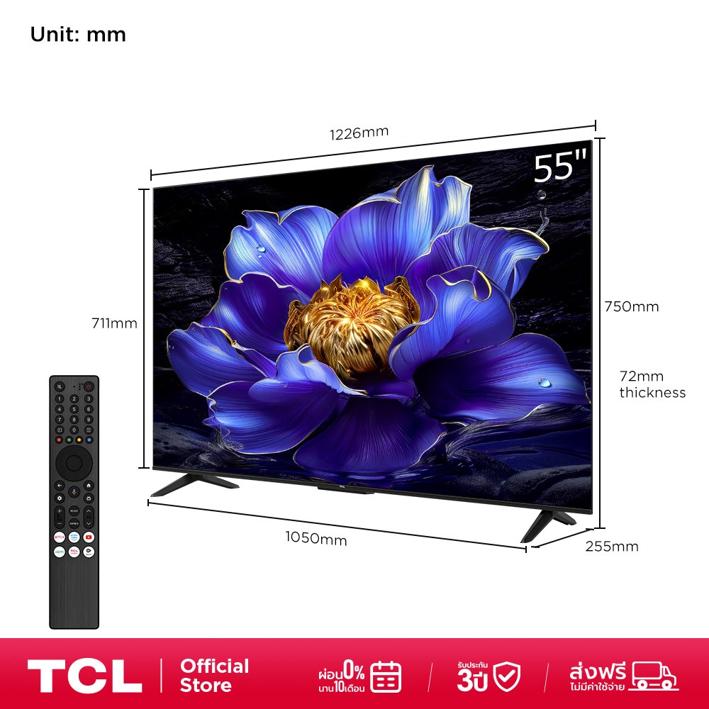 TCL 55V6B ขนาด 55 นิ้ว TV ทีวี LED 4K UHD Google TV รองรับ WiFi ระบบปฏิบัติการ Google/Netflix & Youtube, Voice search