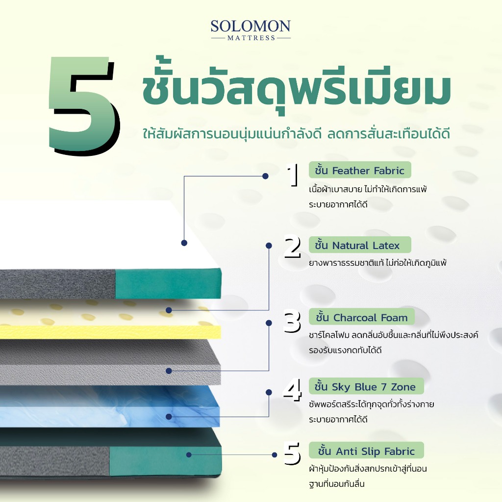 SOLOMON รุ่น CLOVER ที่นอนยางพารานุ่ม หนา 8 นิ้ว เสริมเจลเย็นช่วยลดอาการปวดหลัง