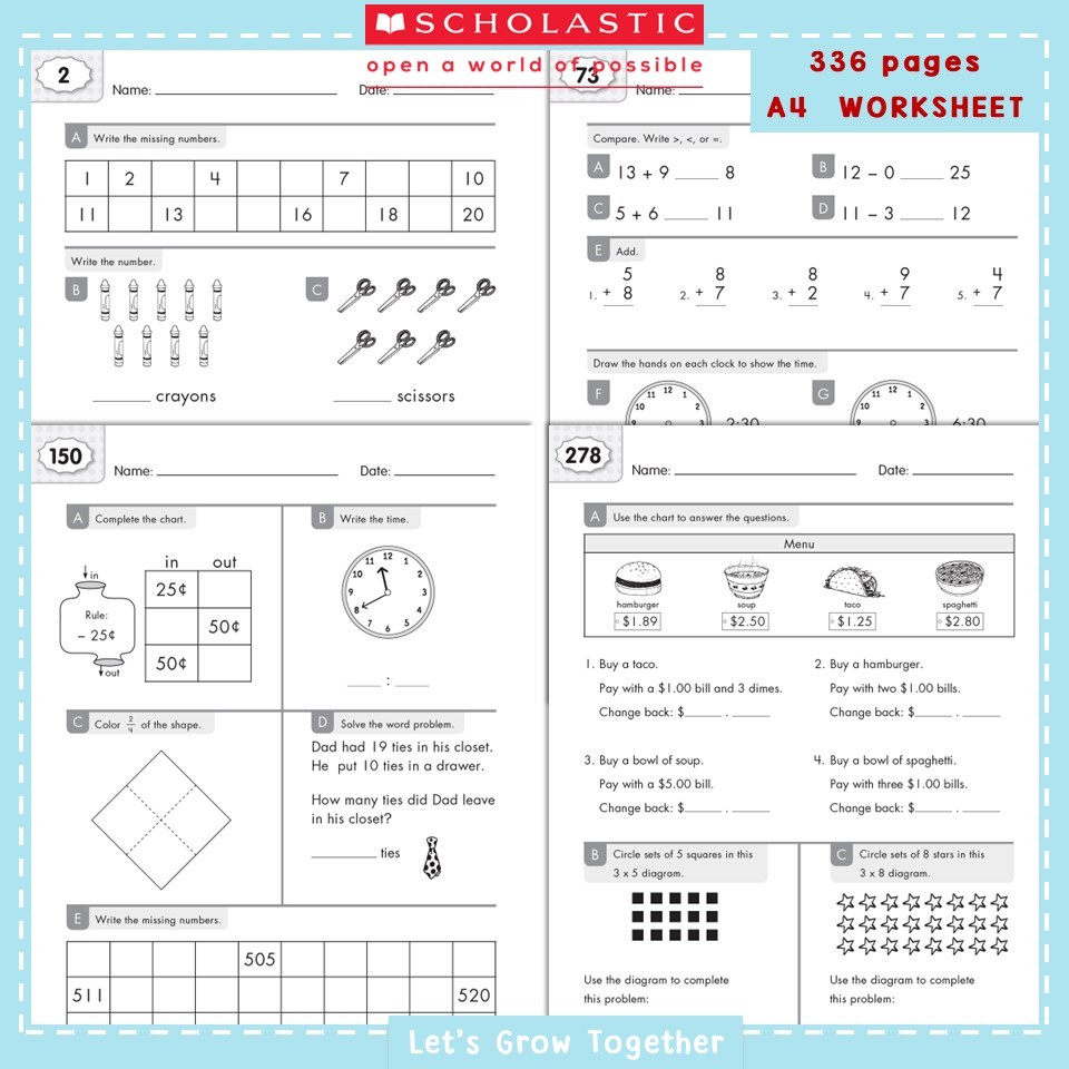 Scholastic The Jumbo Book of Math Practice Pages Grade 1-2 Worksheet with Answer Keys | Shopee ...