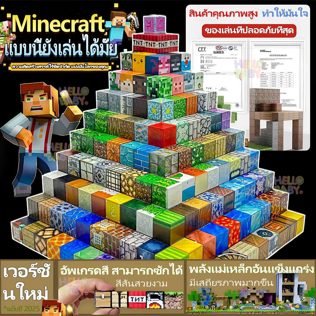 ชุดบล็อกแม่เหล็ก Minecraft Cube DIYบล็อกตัวต่อแม่เหล็กบล็อกแม่เหล็กชุด ...