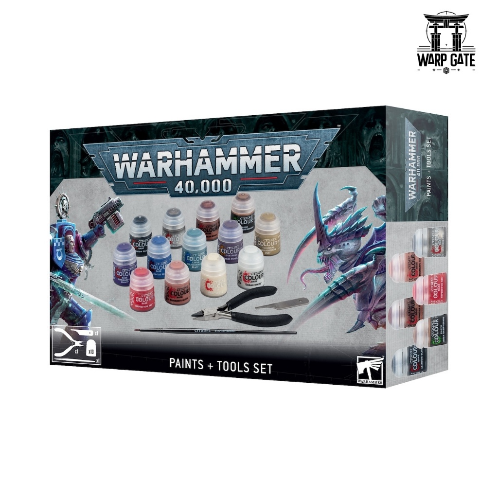 WARHAMMER 40K: PAINTS + TOOL SET ชุดสีเริ่มต้น 13 สี พร้อมพู่กัน คีมตัด ...