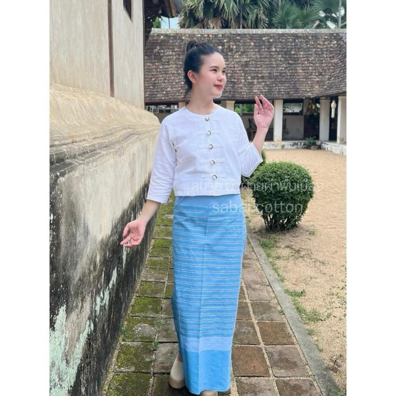 ผ้าถุง ผ้าซิ่น กาสะลอง สีสดใส ใส่สบาย พรางพุง มีเชือกมัดเอว เนื้อผ้าทอ มุมมองที่ 5