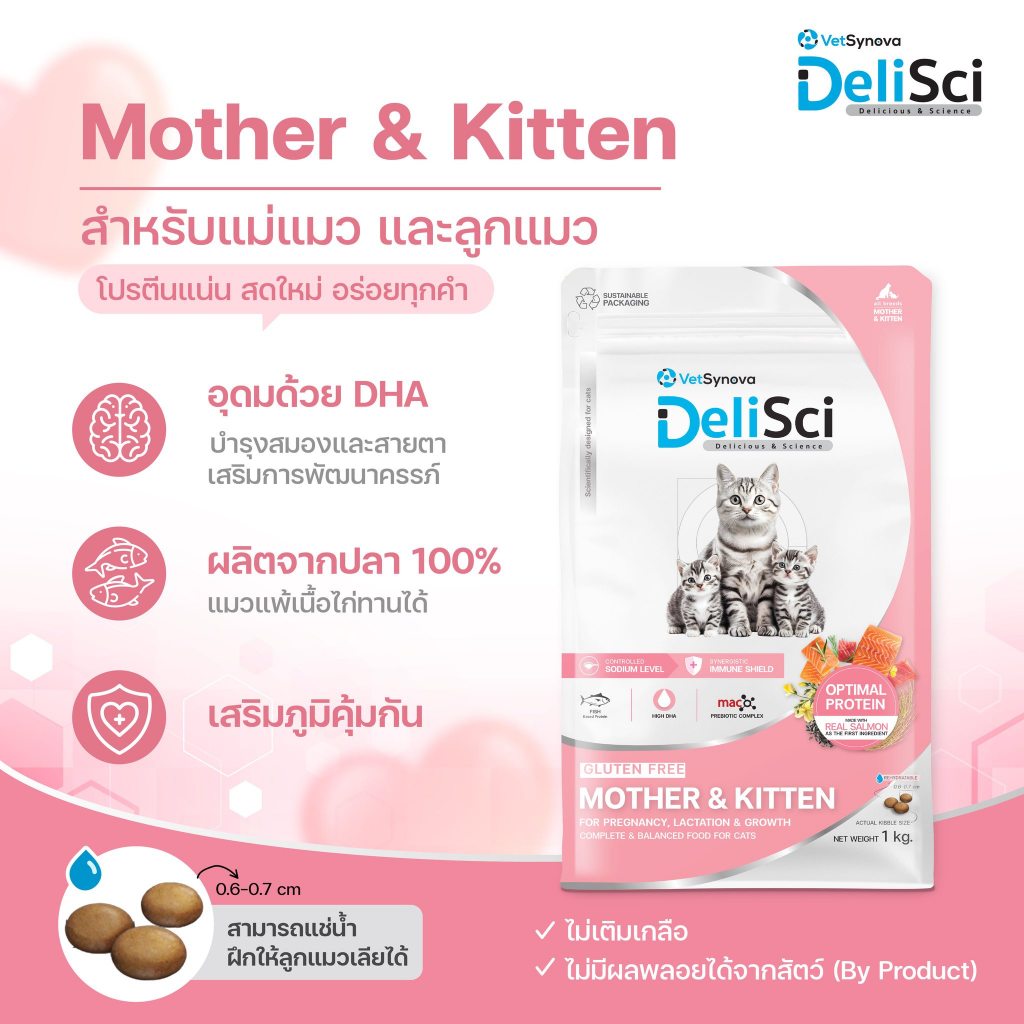 DeliSci Dry อาหารแมวเดลิซาย Skin&Coat Mother&Kitten ขนาด 1 กิโลกรัม ...