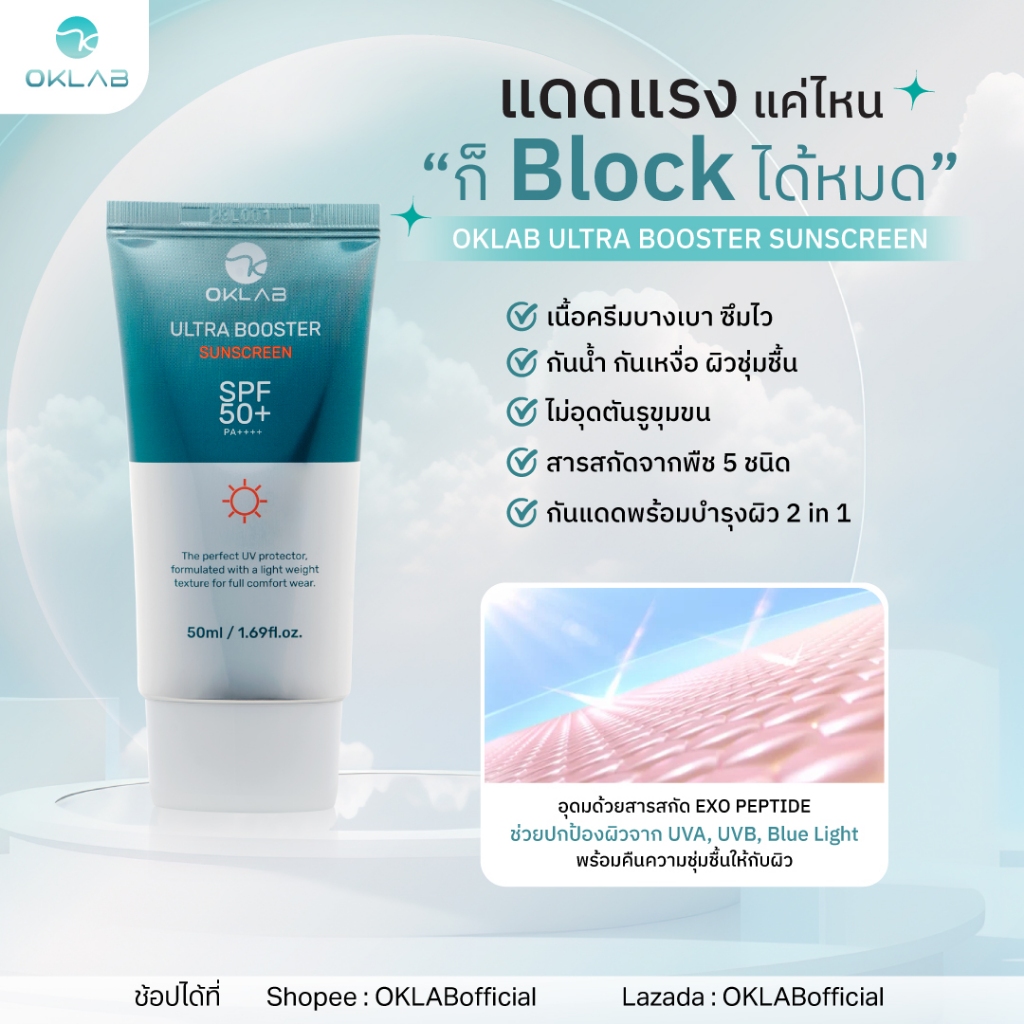 OKLAB ULTRA BOOSTER SUNSCREEN SPF50+ พีเอ++++ 50 ml. | Shopee Thailand
