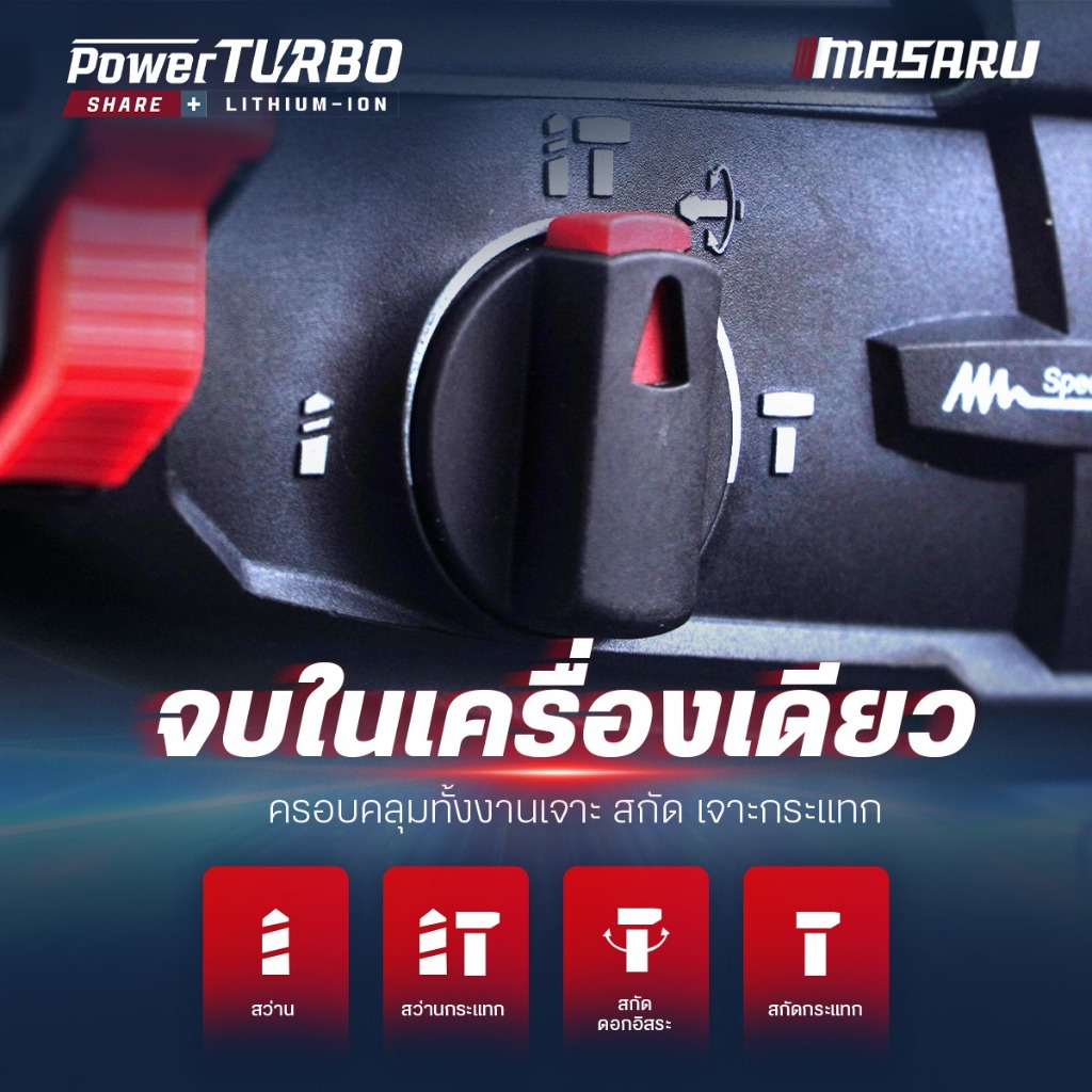 MASARU รุ่น SCDR-170 สว่านโรตารี่ไร้สาย 20V มอเตอร์ Brushless เจาะปูน สกัดคอนกรีต แถมดอกเจาะ ดอกสกัด