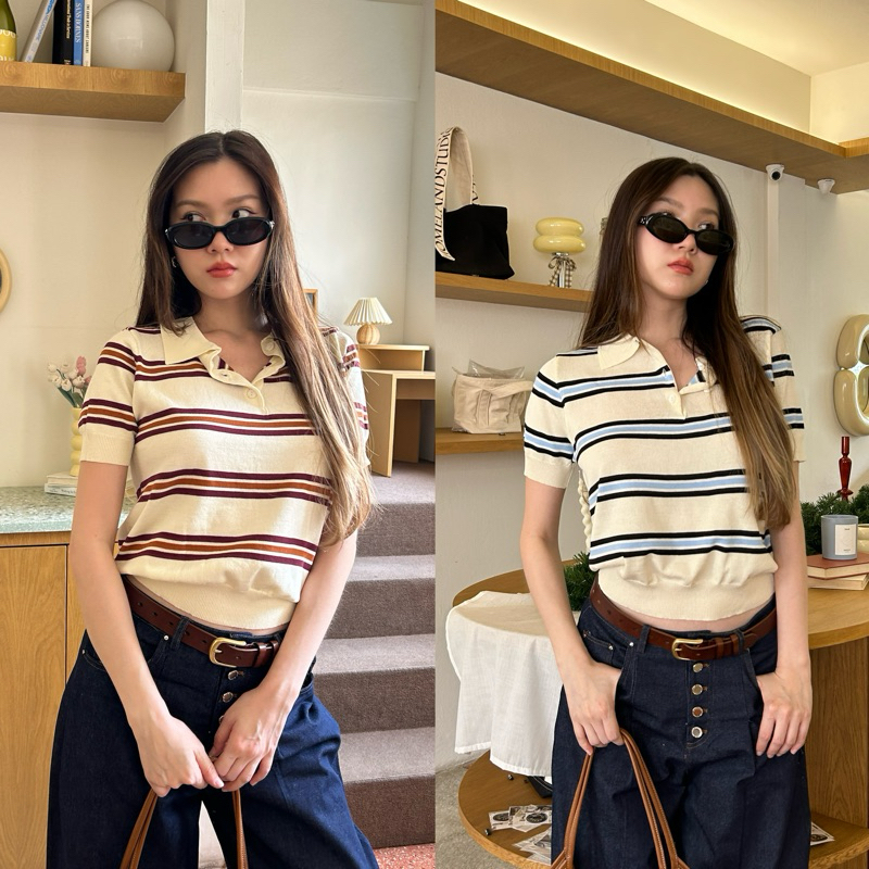 Stiple 3/4 Sl Polo Top