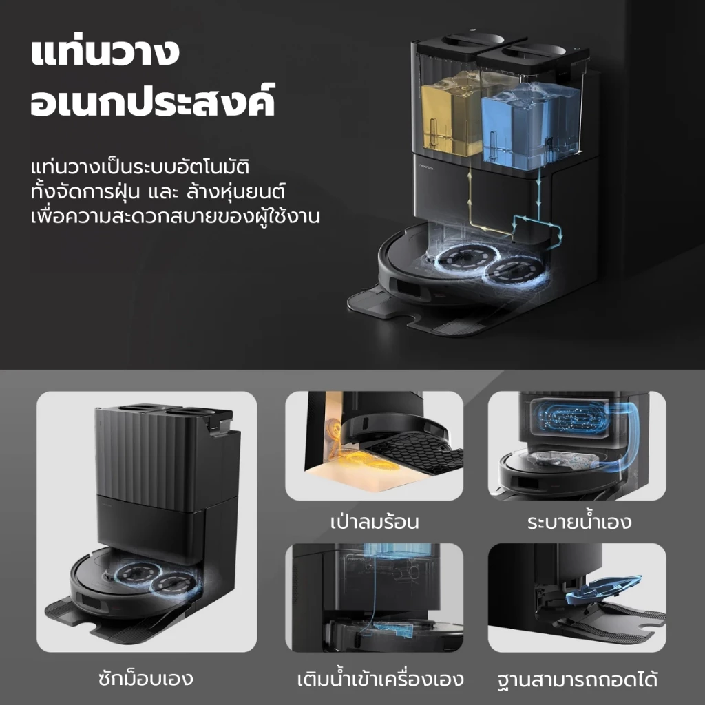 Roborock Qrevo S หุ่นยนต์ดูดฝุ่นถูพื้นอัจฉริยะ พร้อมแท่นชาร์จทั้งเก็บฝุ่น ซักผ้าถูพื้นเป่า