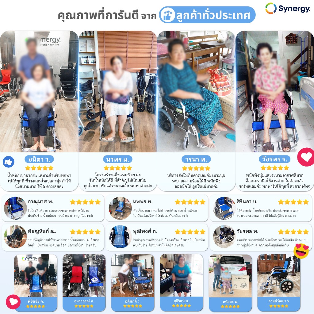Synergy รุ่น NEO BLUE PLUS รถเข็นวีลแชร์ พับได้ น้ำหนักเบา อัลลอยไม่เป็นสนิม