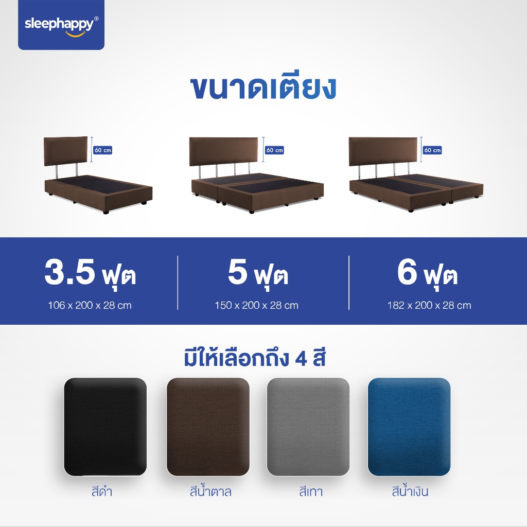 SleepHappy รุ่น Atlantis V2 ชุดหัวเตียง ฐานเตียง และที่นอนพ็อกเก็ตสปริง 10 นิ้ว เสริมยางพาราธรรมชาติ มอบการพักผ่อนระดับโรงแรม