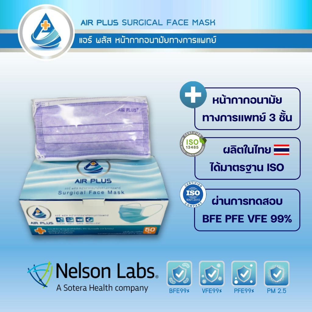 AIR MASK(สีม่วง) มีอย.VFE BFE PFE99% AIR PLUS MASK หน้ากากอนามัยทาง ...