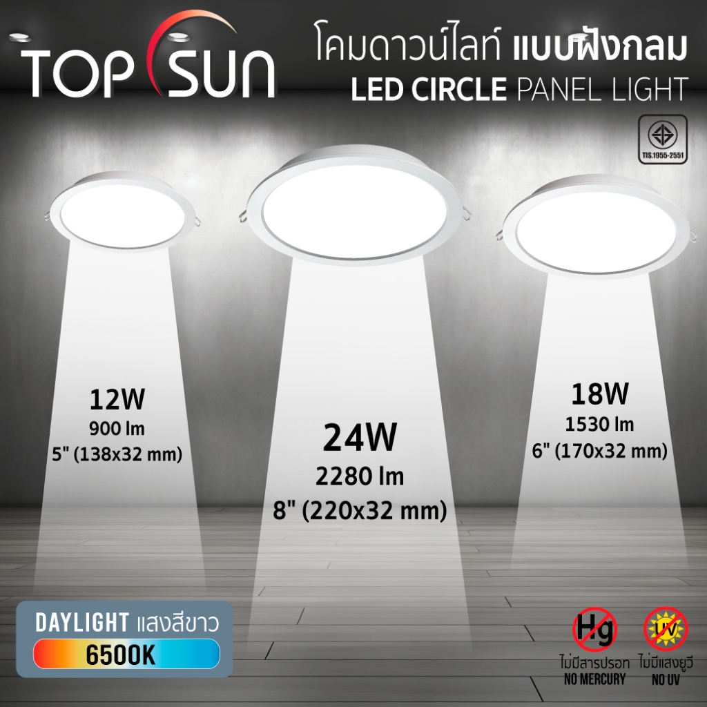 (ประกัน 1 ปี) ไฟดาวน์ไลท์ LED 12W 18W 24W แสงขาว LED ไฟฝังฝ้า ไฟตกแต่ง ...