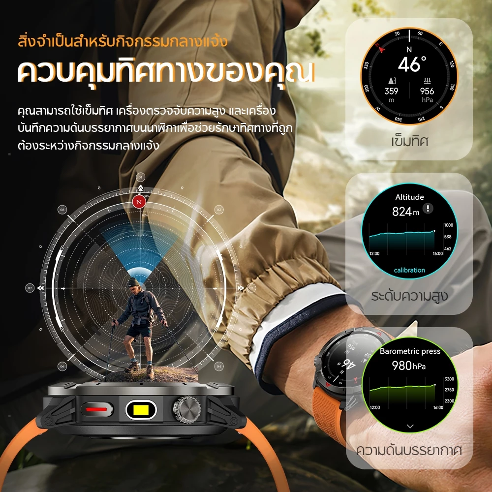 Aolon Navi R4 GPS สมาร์ทวอทช์ ตำแหน่งความถี่คู่หกดาวเทียม รับรู้การเคลื่อนไหวโดยอัตโนมัติ ระดับความสูง นาฬิกาสุขภาพ