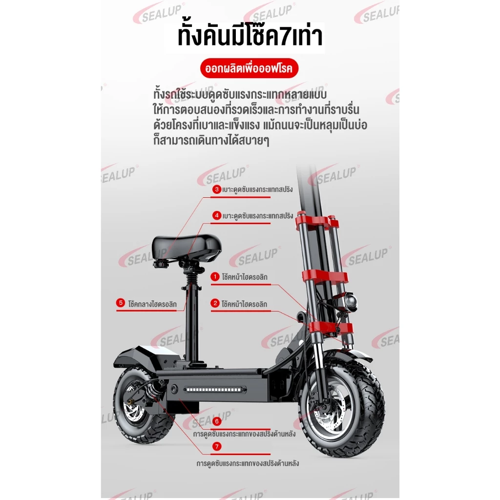 SEALUP Q20 รถไฟฟ้า สกู๊ตเตอร์ไฟฟ้า รุ่นออฟโรด สกูตเตอร์ไฟฟ้าผู้ใหญ่พับได้ กันน้ำ สกู๊ดเตอร์ไฟฟ้า