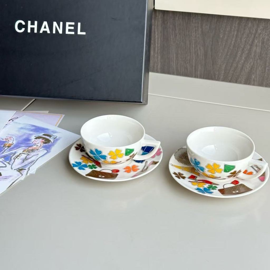 European Chanel CHANEL Coffee Cup Dish Set Premium Afternoon Tea 2 Cups 2  Dish Gift Box | Shopee Thailand