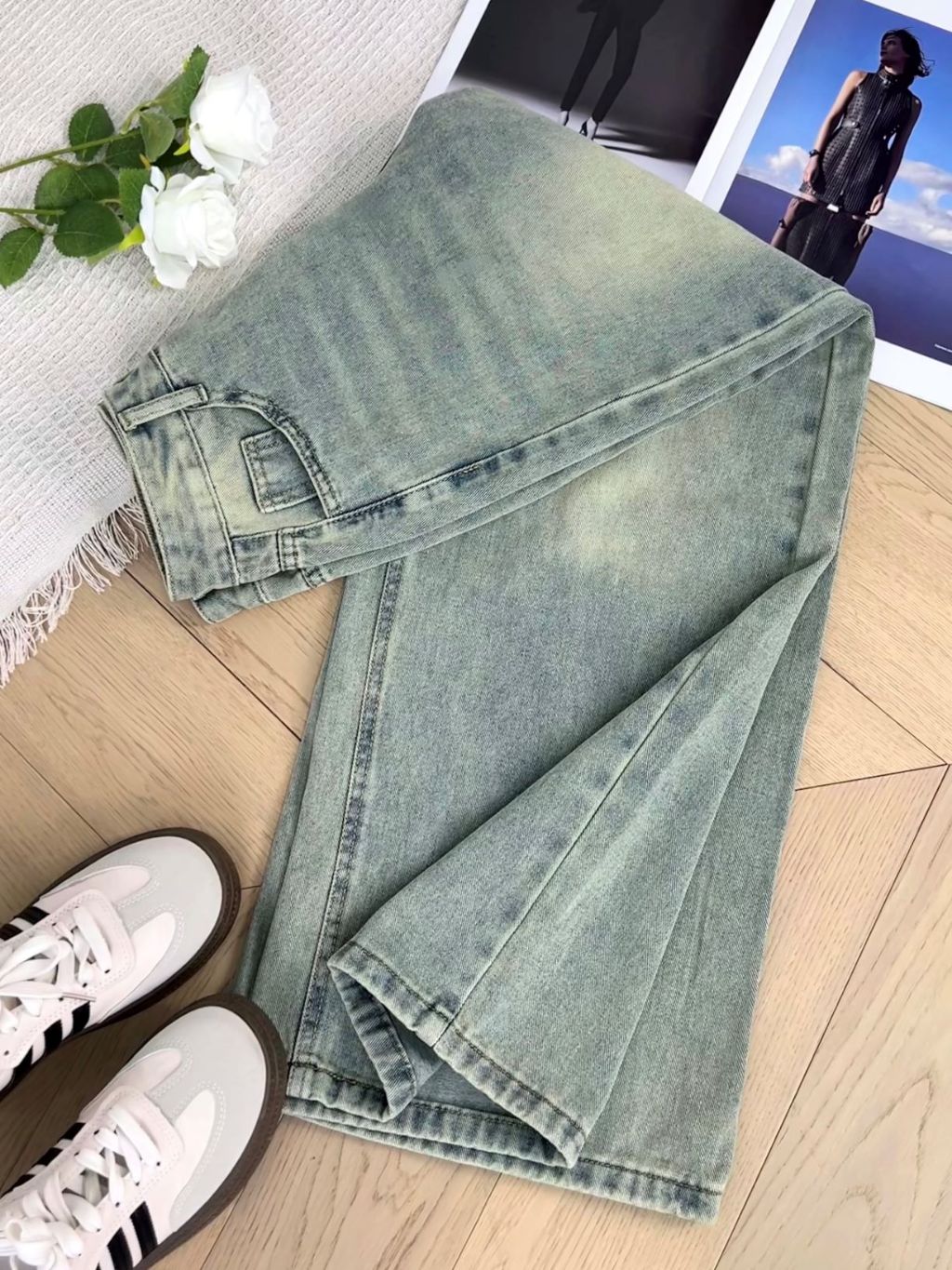 7สี กางเกงยีนส์ กางเกงกระบอก สีวินเทจ เอวสูง ทรงสวย#1153 - 3