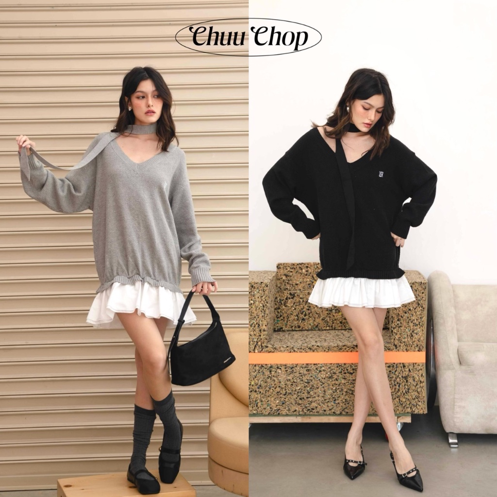 chuuchop(C8375) Molly Mini dress มินิเดรสแขนยาวไหมพรมผ้าถัก | Shopee ...