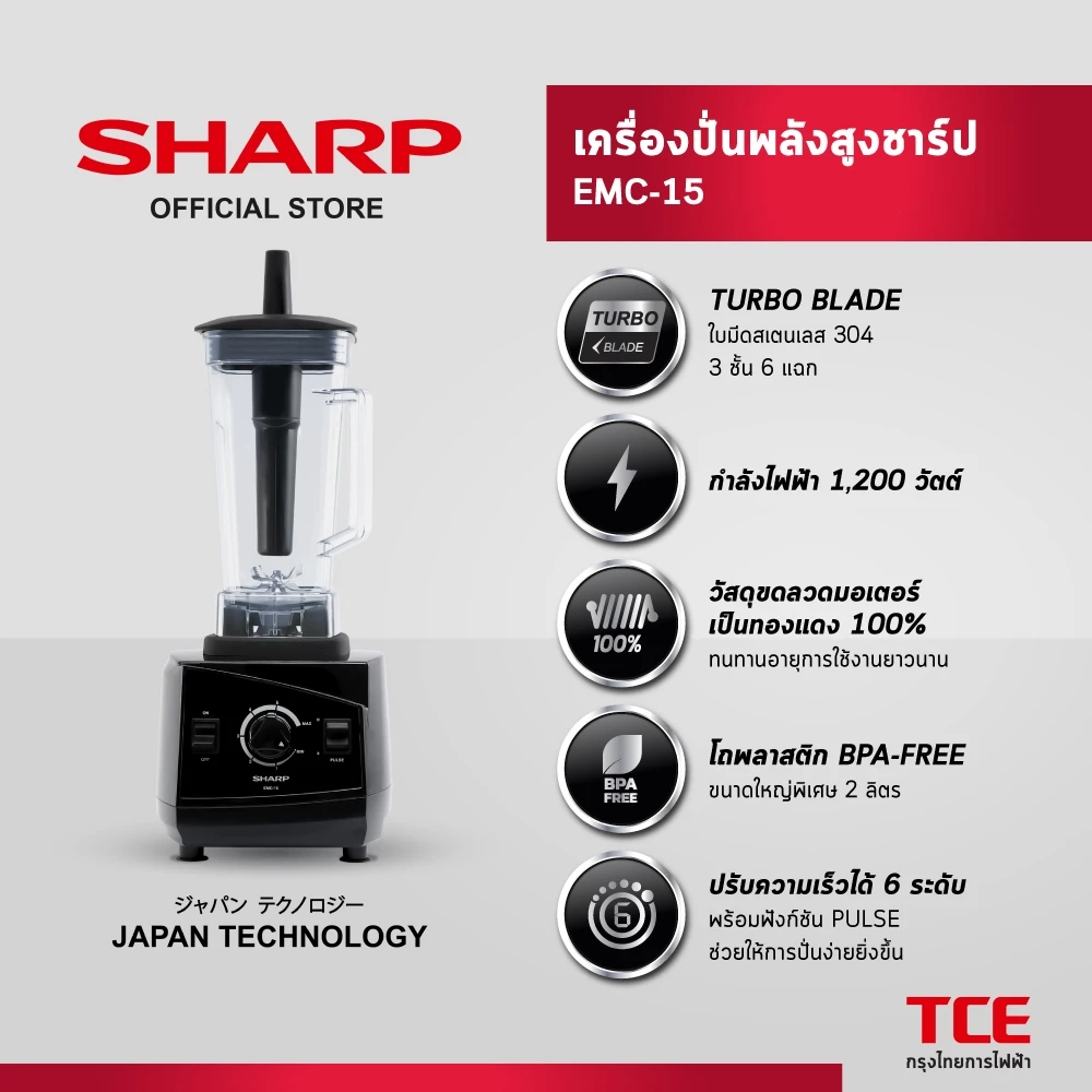11. SHARP เครื่องปั่นพลังสูงชาร์ป EMC-15 รุ่น