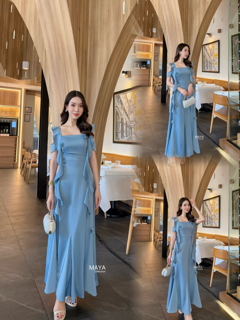 MAYA G129 เดรสเพื่อนเจ้าสาวแต่งดอกไม้ พรางแขนสะโพก ไซส์ S-3XL 8 สี ราคาคุ้ม มุมมองที่ 3