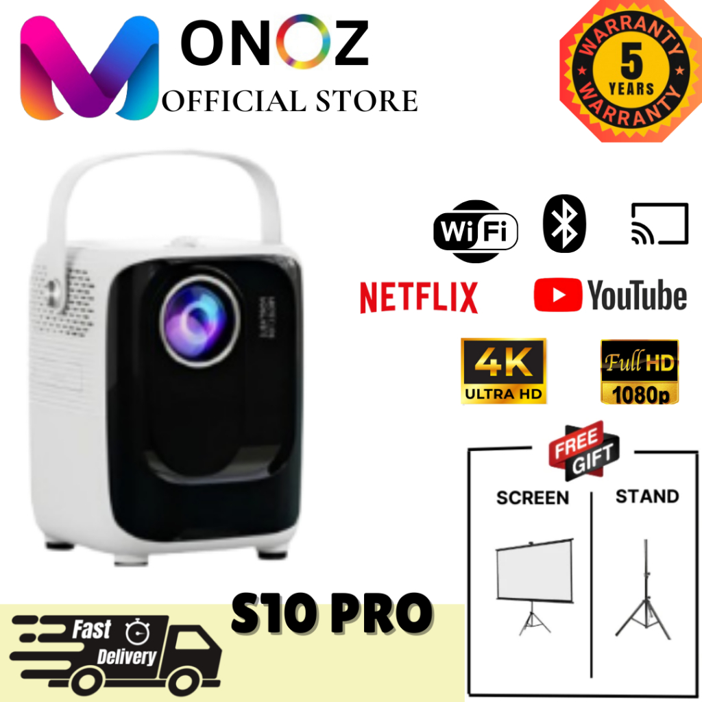 Monoz Projector S10 แบบพกพาสมาร์ทมินิ HD 1600 lumens โปรเจคเตอร์ OS ...