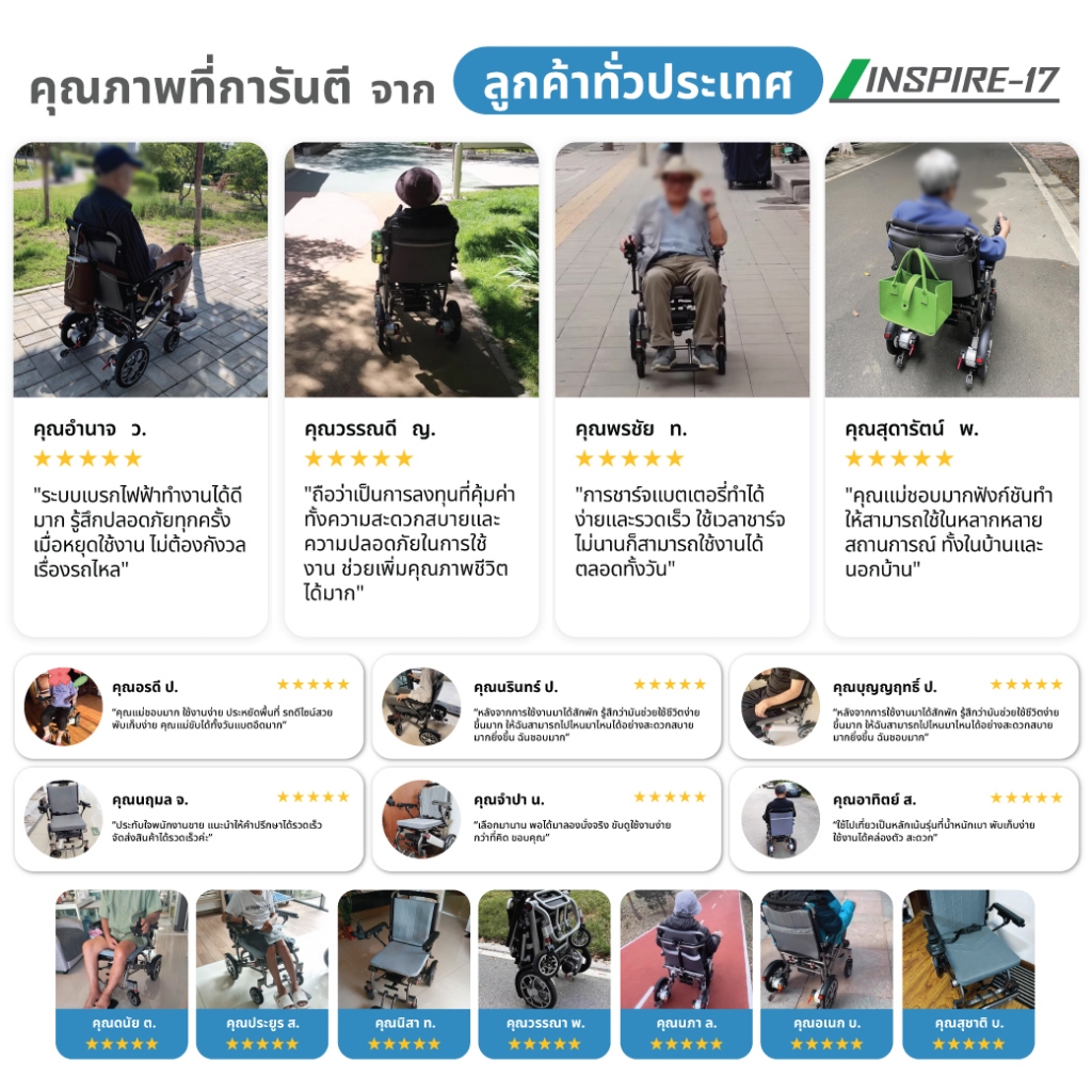 Synergy > รุ่น INSPIRE 17 > รถเข็นไฟฟ้าพับได้ น้ำหนักเบา 17 กก. > เพื่อการเคลื่อนที่อิสระ พกพาสะดวก