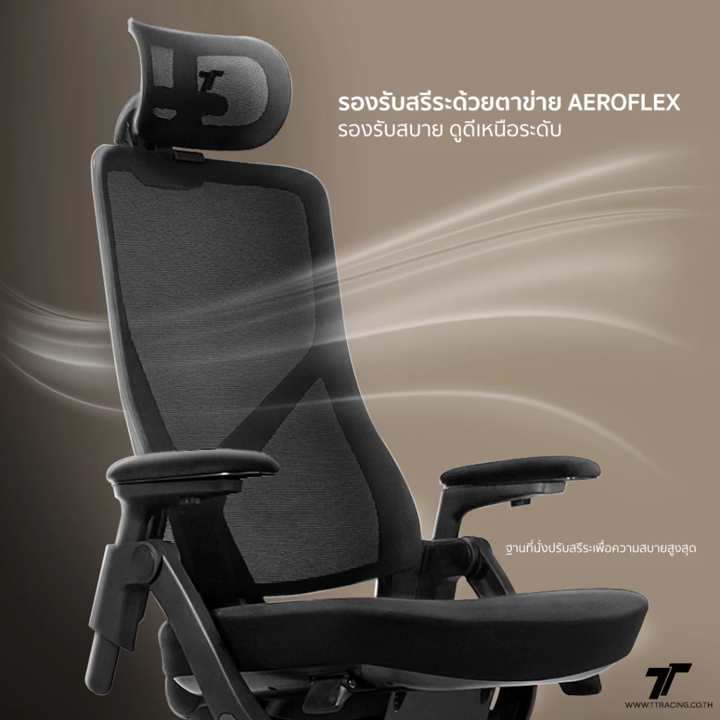 TTRacing TT AEROFLEX Ergochair GravitySync Support เก้าอี้คอม ปรับเอนได้ 110 - 140 องศา ที่วางแขน 3D